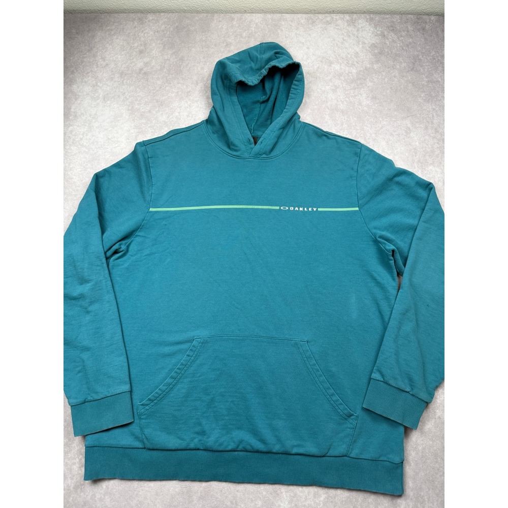Oakley Mens 2XL Teal Blue Pullover Hoodie Regular Fit Sweatshirt Y2K Boxy Surf